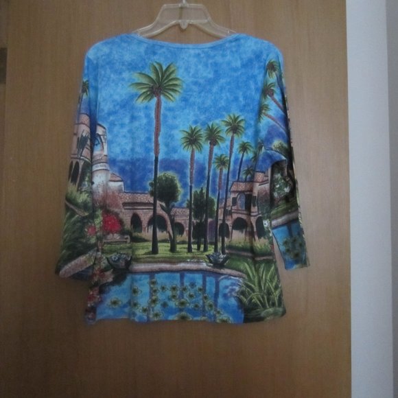 RAAKHEE Women's Multicolor Graphic 3/4 Sleeve Top Size PXL Sequins, Beads - Picture 3 of 11